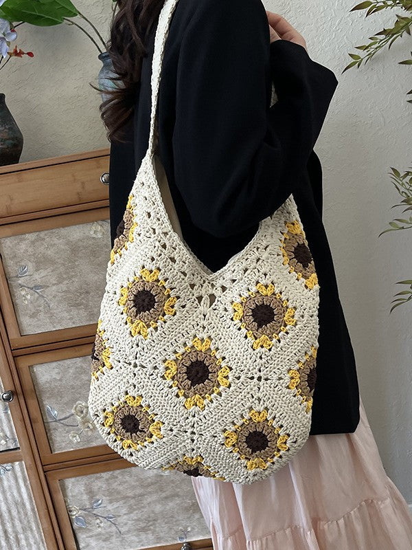 Women's Capacity Flower Cotton Thread Woven Seaside Holiday Korean Version For Bags