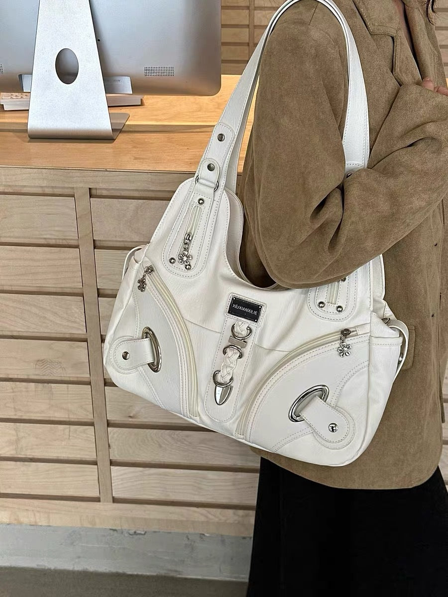 Women's Hot Locomotive Style One Underarm Niche Waste Soil Retro Large Tote Bags