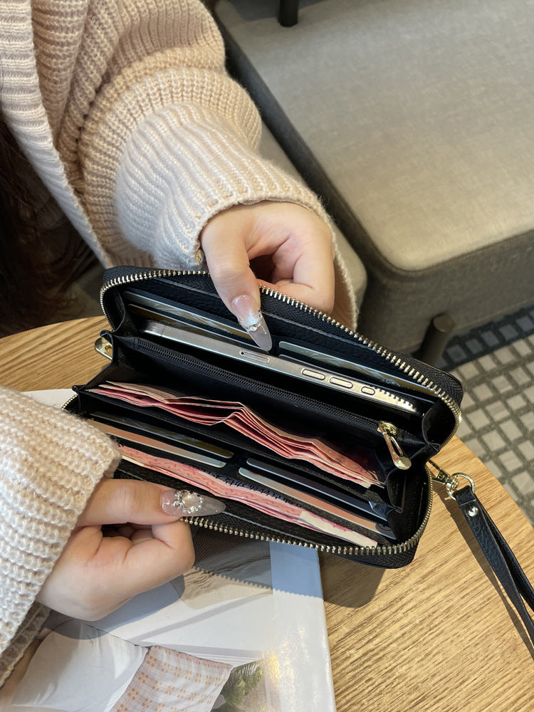 Women's Real Leather Long Single Zipper Fashion Camellia First Layer Ladies Wallet