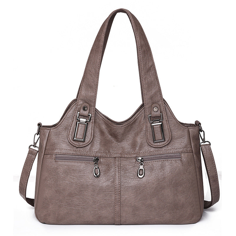 Women's Retro Large Capacity Oil Wax Leather Soft Pure Color Commuter Women's Shoulder Bag