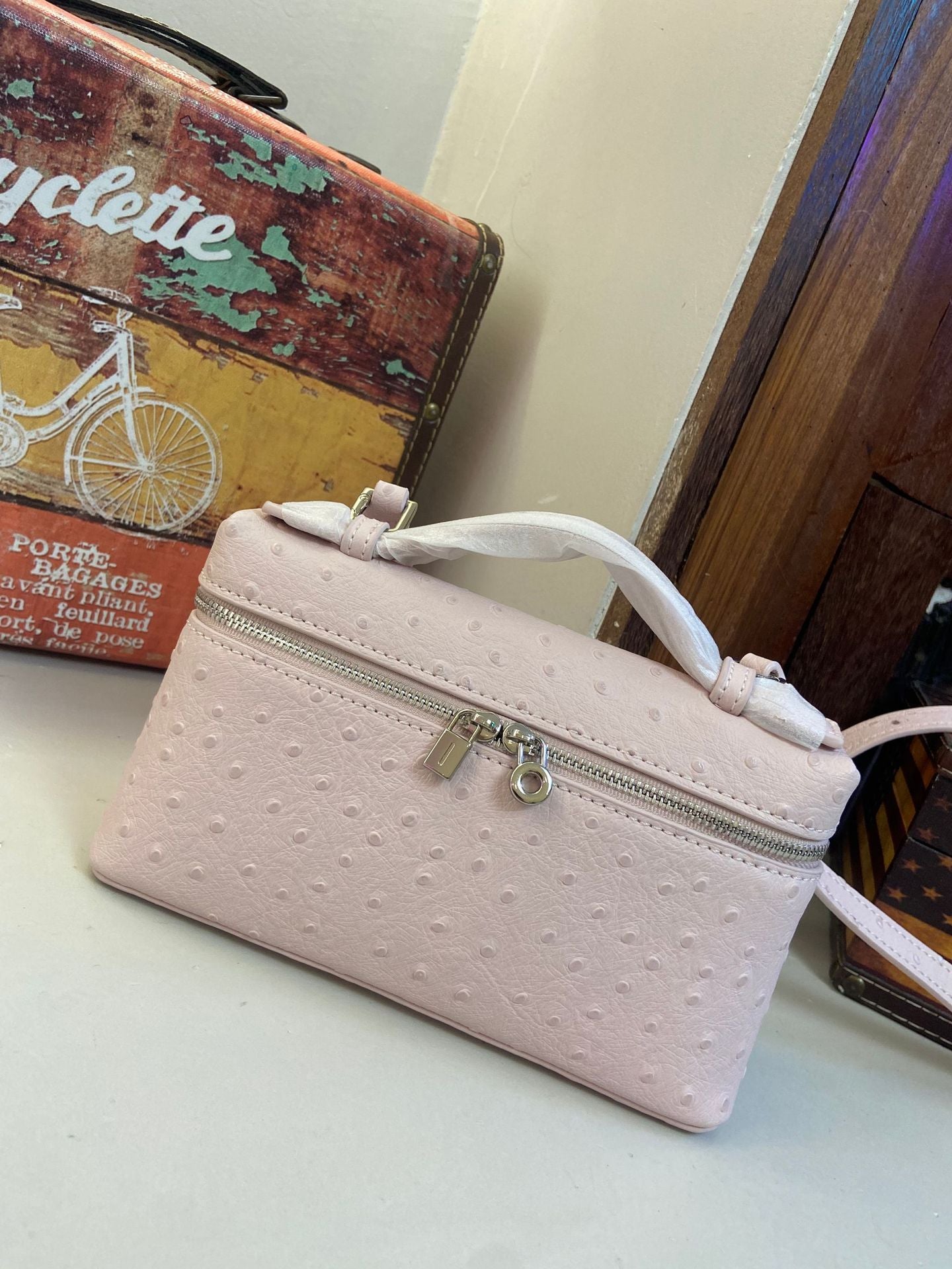 Women's Lunch Box Genuine Leather Autumn Ostrich Phone Bags