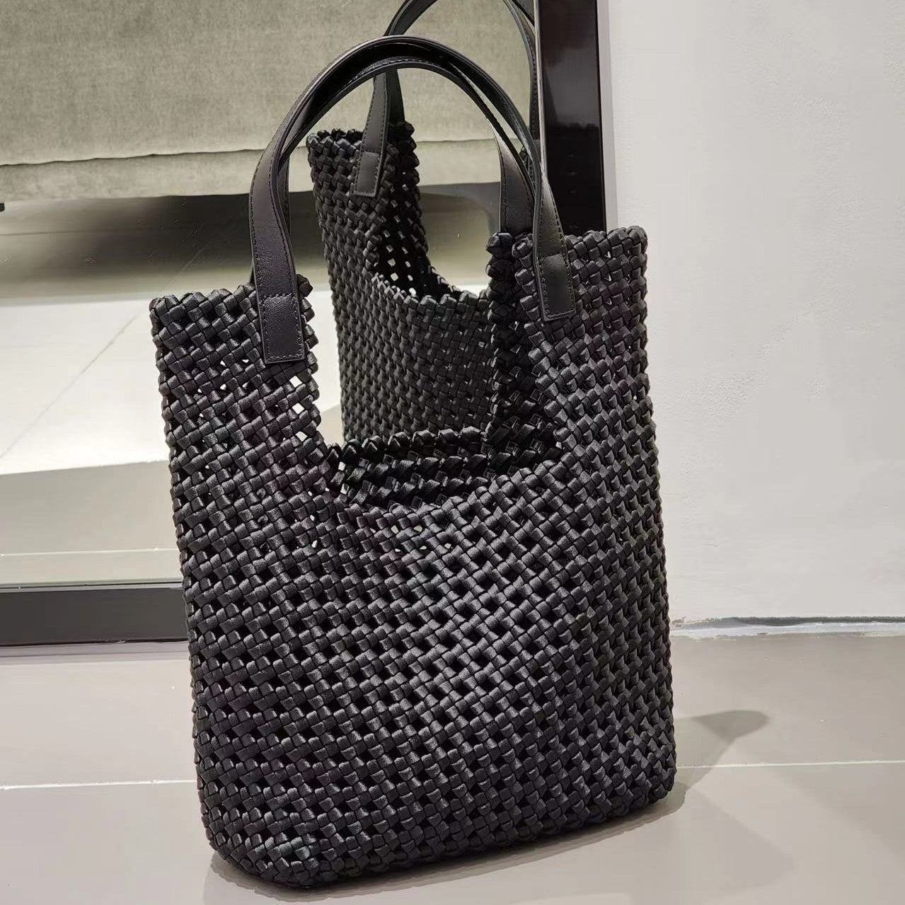 Cowhide Retro Woven Large Capacity Totes Mother Underarm Tote Bag