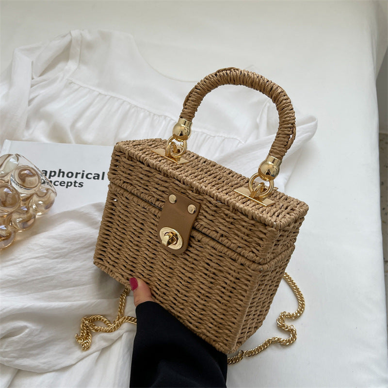 Women's Retro Straw Summer Stylish Beach Box Handbags
