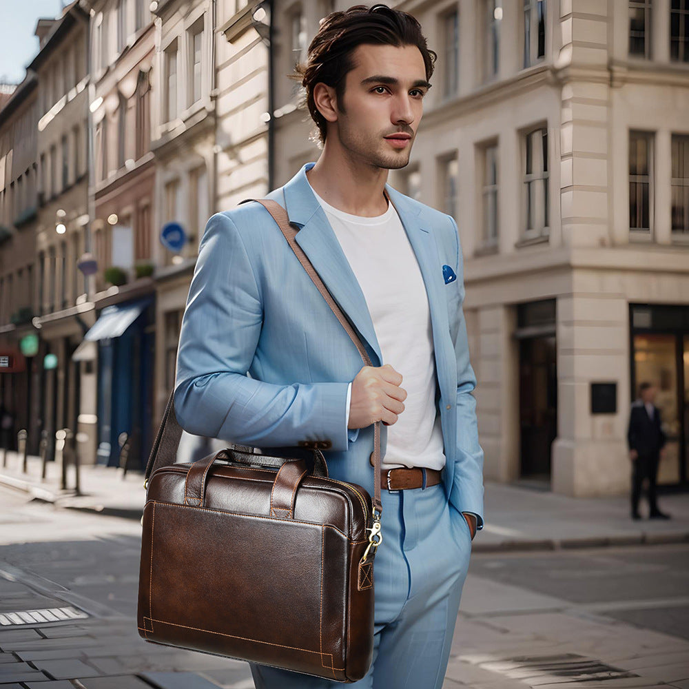 Men's First Layer Cowhide Leather Portfolio Men's Briefcase