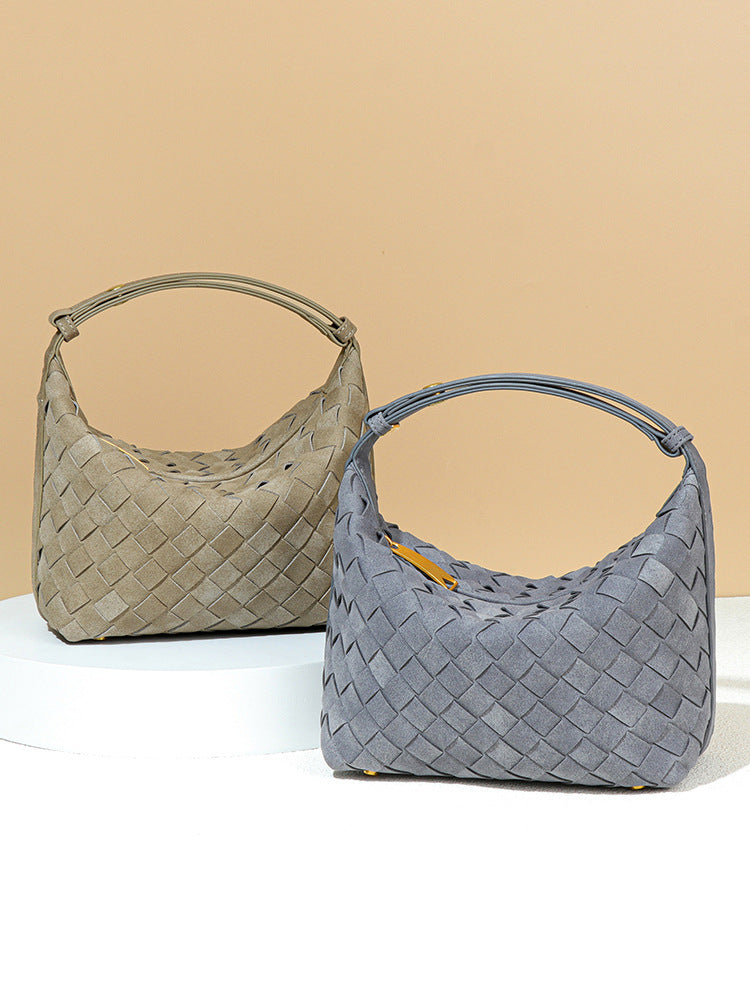 Work Woven Design High Sense Lunch Box Fashion Frosted Women's Shoulder Bag
