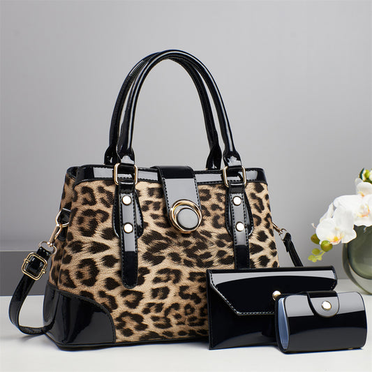 Women's Contrast Color Leopard Print Fashion Retro Bucket Bags