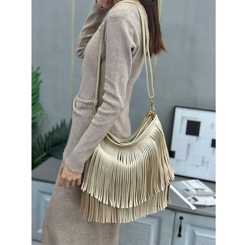 Fashion Personality Tassel Large Capacity Summer Bright Sier Gold Trendy Bags