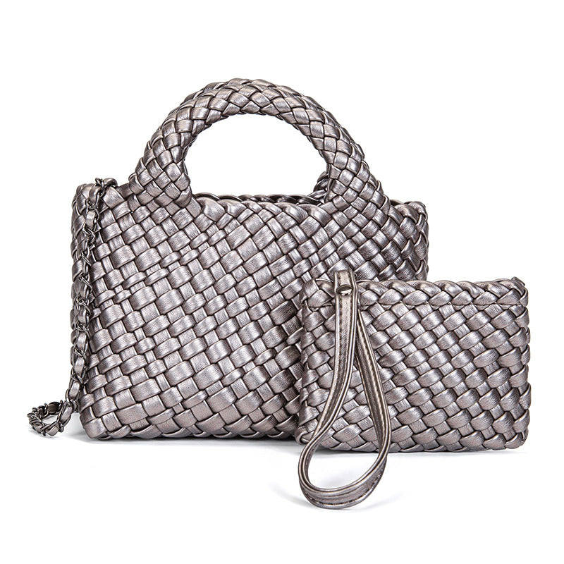 Hand-woven Leather Fashion Vegetable Basket Son Mother Women's Messenger Bag