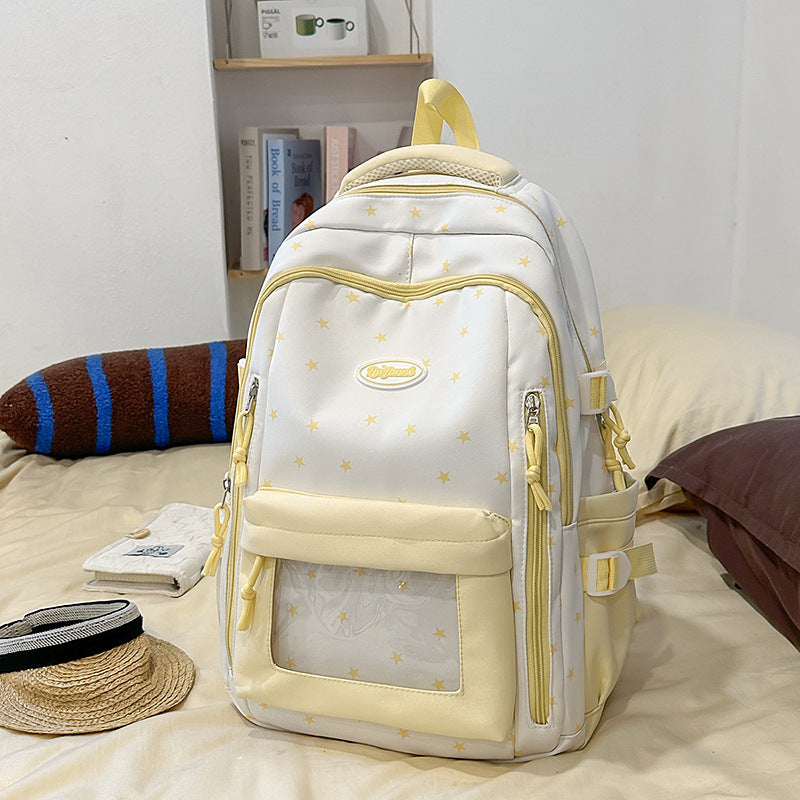 Women's Large Capacity Simple Transparent Star Design High College Leisure Backpack