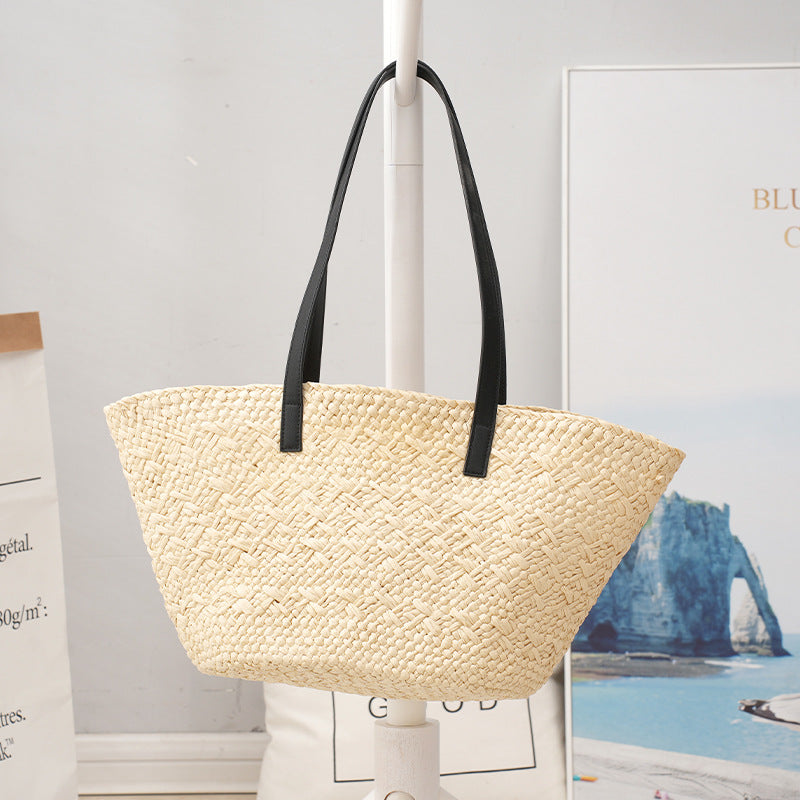 Large Capacity Woven Vegetable Basket Holiday Mummy Simple Daily Women's Shoulder Bag