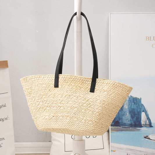 Large Capacity Woven Vegetable Basket Holiday Mummy Simple Daily Women's Shoulder Bag