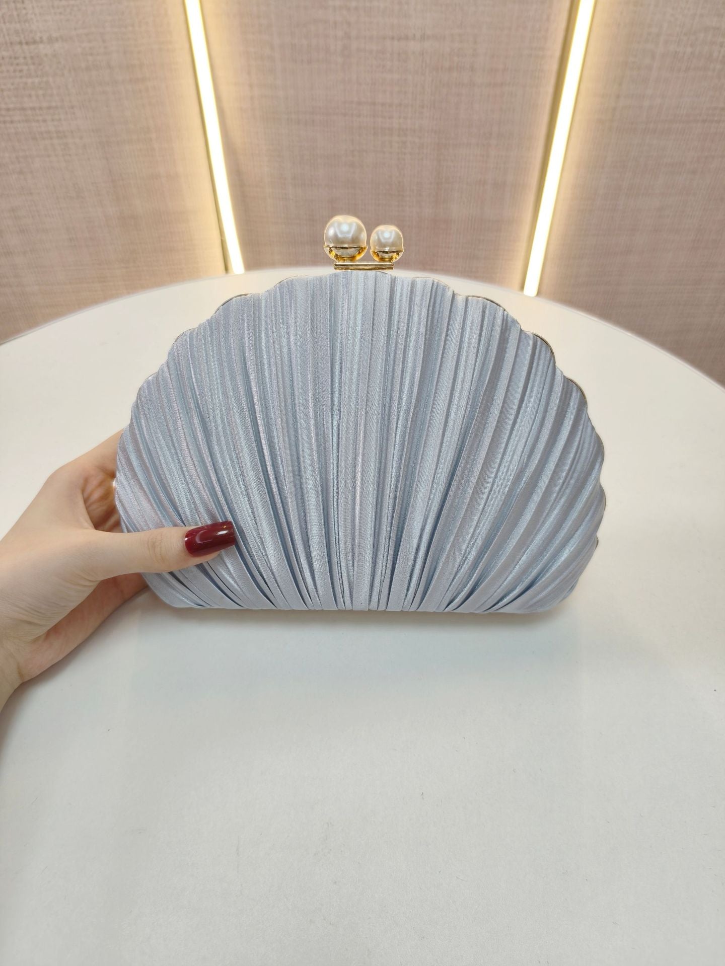 Women's Shell Pleated Clutch Banquet Dress Dinner Bag