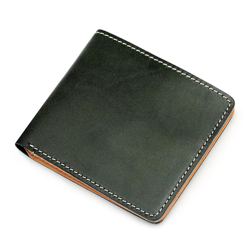 Men's Style Handmade Vegetable Tanned Leather Two Fold Short Men's Wallet