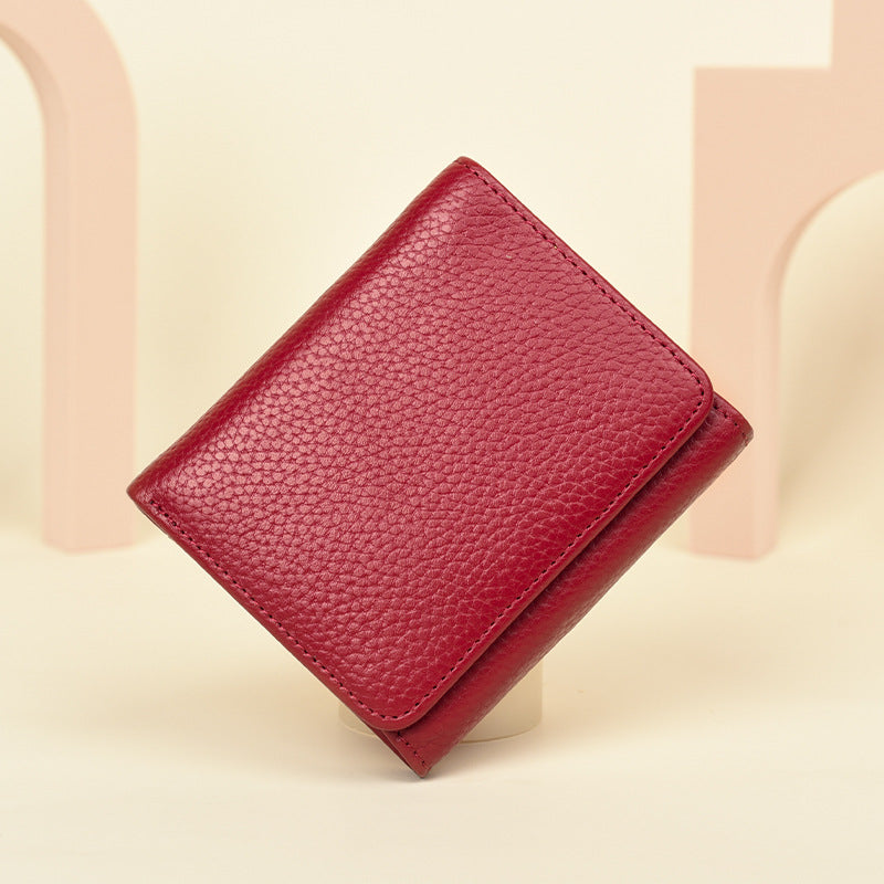 Women's Genuine Leather Short Chic Organ Two Fold Multiple Ladies Wallet