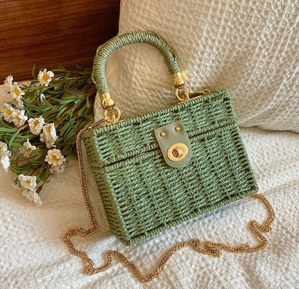 Women's Retro Straw Summer Stylish Beach Box Handbags