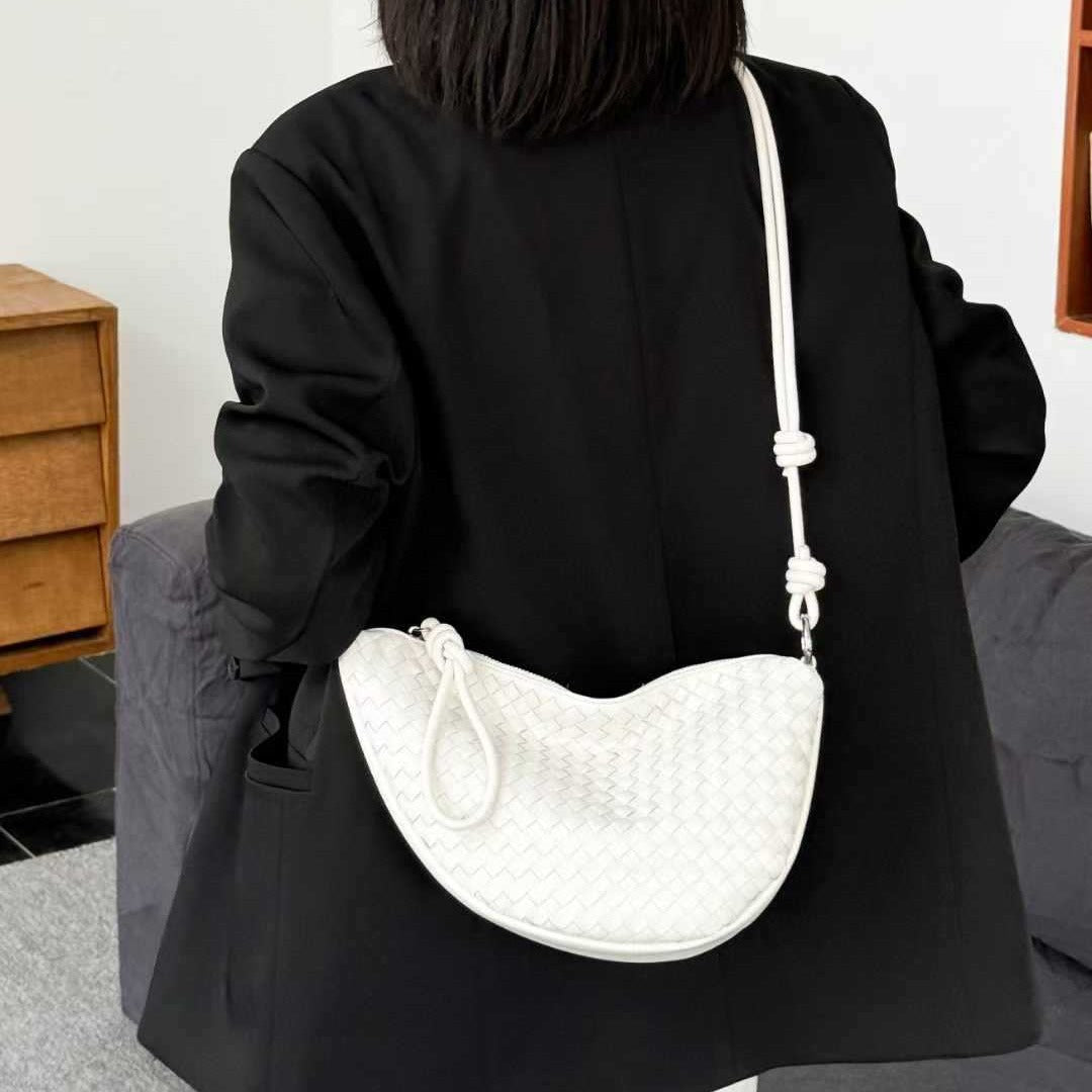 Women's Internet Large Genuine Leather Fashion Croissant Sheepskin Hand-woven Trendy Shoulder Bags