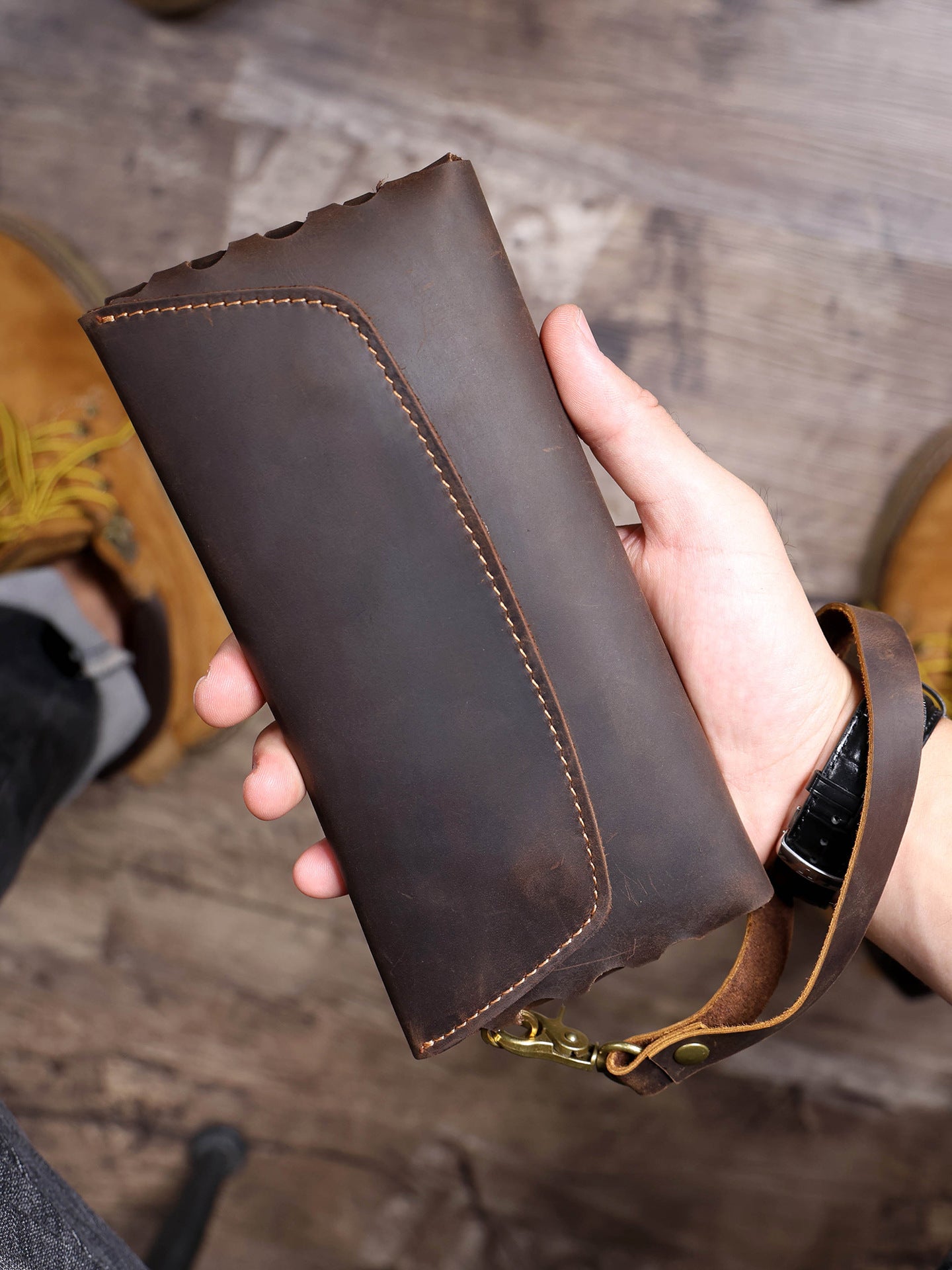 Men's Horse Leather Clutch Vintage Large Capacity Bags