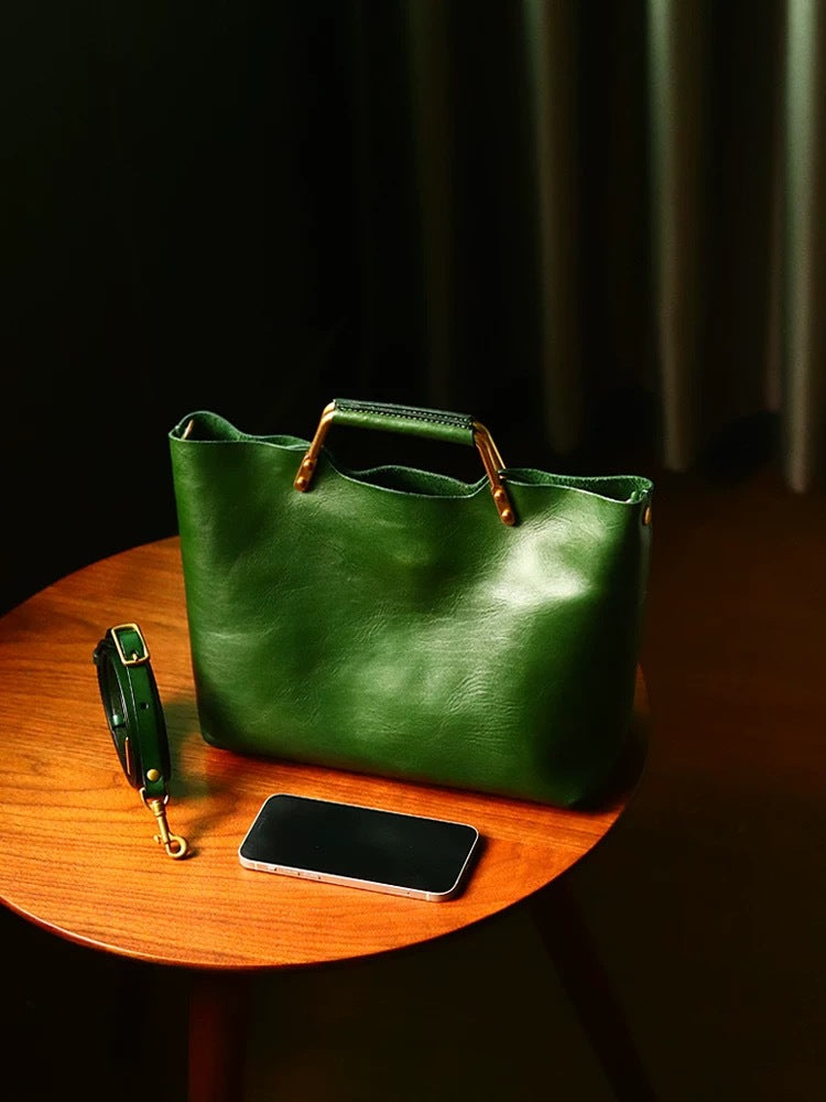 Women's Vegetable Basket Handmade Tanned Artificial Leather Mother Women's Handbag