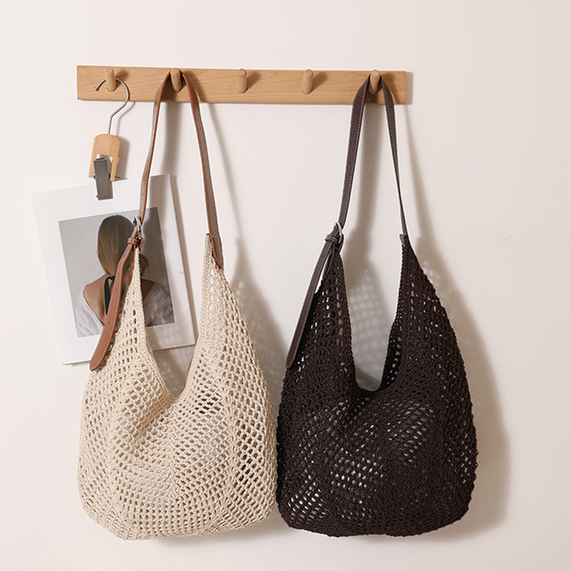 Women's One Wax Rope Woven Hollow Mesh Women's Shoulder Bag