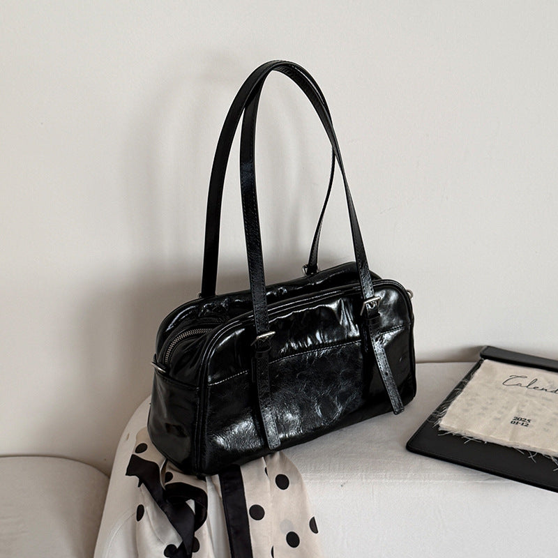 Niche Bowling First Layer Oil Wax Women's Shoulder Bag