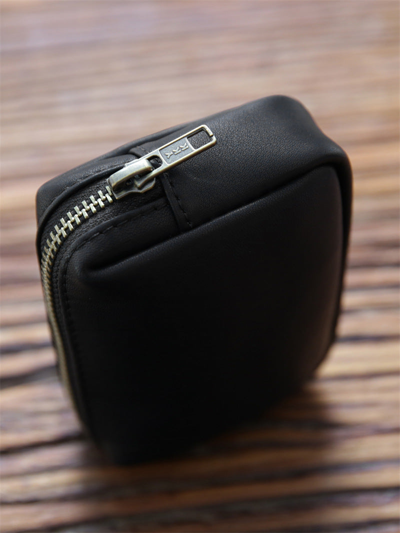 Women's & Men's Cowhide Handmade Zipper Leather Three-dimensional Storage Men's Wallet