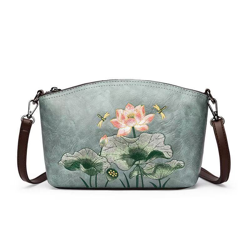 Women's Retro National Style Lotus Embroidery Shell Chinese Bags
