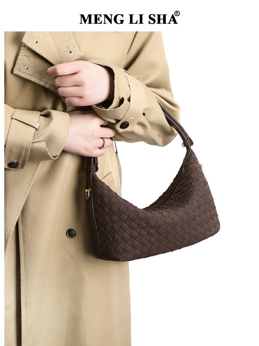 Women's Niche Matte Leather Woven Simple Retro Commuter Bags