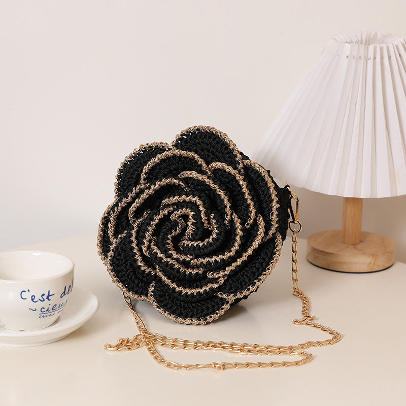 Penh Three-dimensional Camellia Straw Flowers Woven Seaside Women's Shoulder Bag