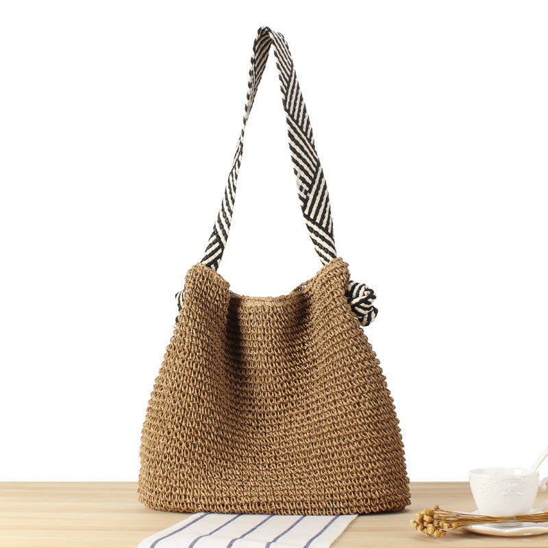 Navy Style Woven Knotted Strap Vacation Shoulder Bags