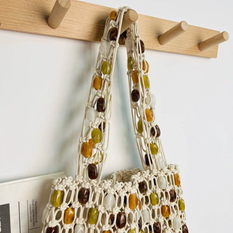 Hand-woven Beaded Color Collision Design Fashion High Sense Shopping Net Bags