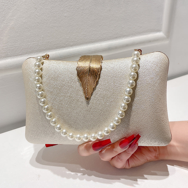 Women's Clutch High-grade Metal Leaf Pearl Dress Cheongsam Affordable Luxury Dinner Bag
