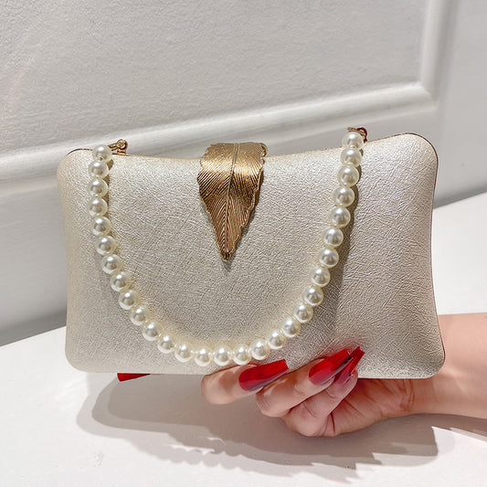 Women's Clutch High-grade Metal Leaf Pearl Dress Cheongsam Affordable Luxury Dinner Bag