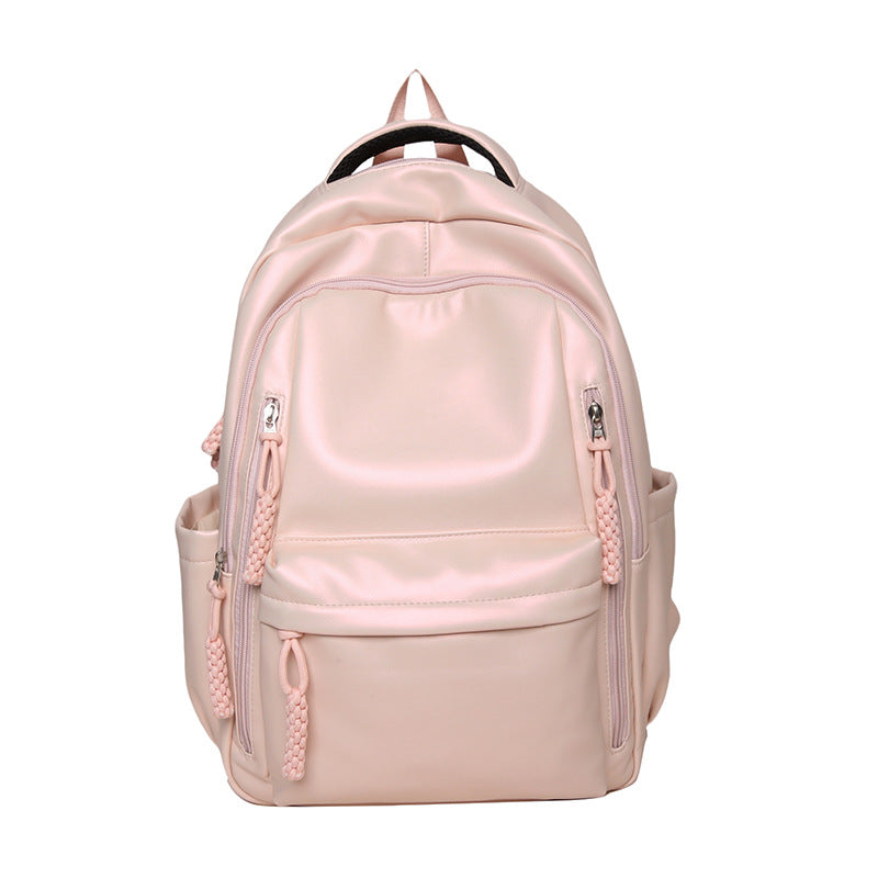 Women's Soft Leather Large Capacity Solid Color College Student Schoolbag
