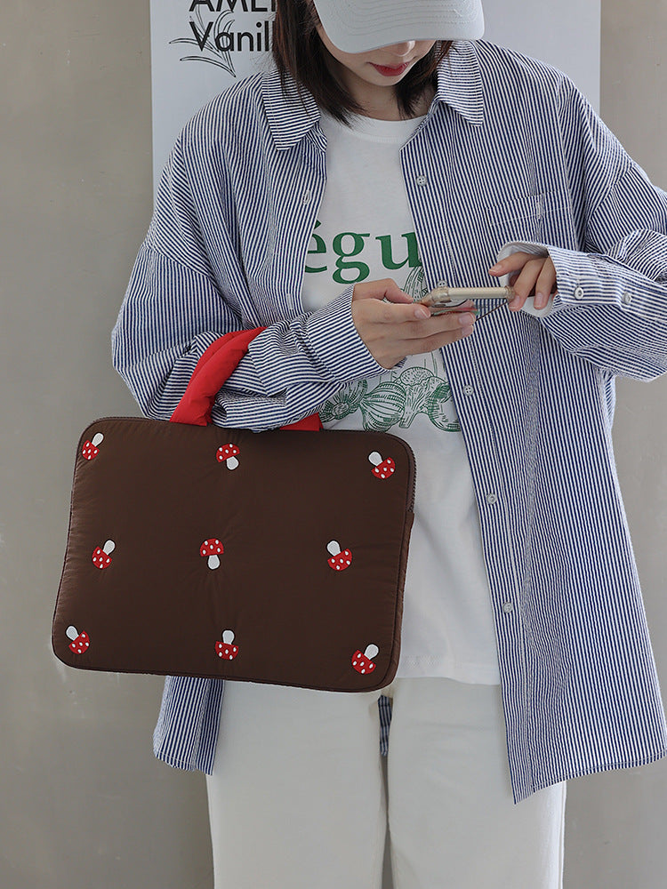 Mushroom Embroidery Inch Female Cute Good-looking Cotton Handbags