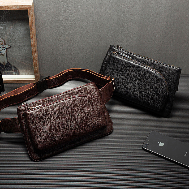 Men's First Layer Cowhide Soft Leather Simple Men's Chest Bag