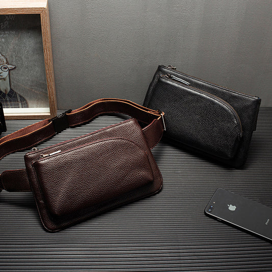 Men's First Layer Cowhide Soft Leather Simple Men's Chest Bag