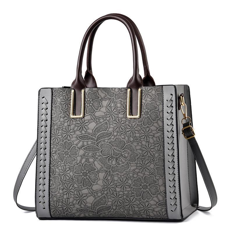 Women's Lace Embossed Large Capacity Soft Leather Texture Western Women's Shoulder Bag