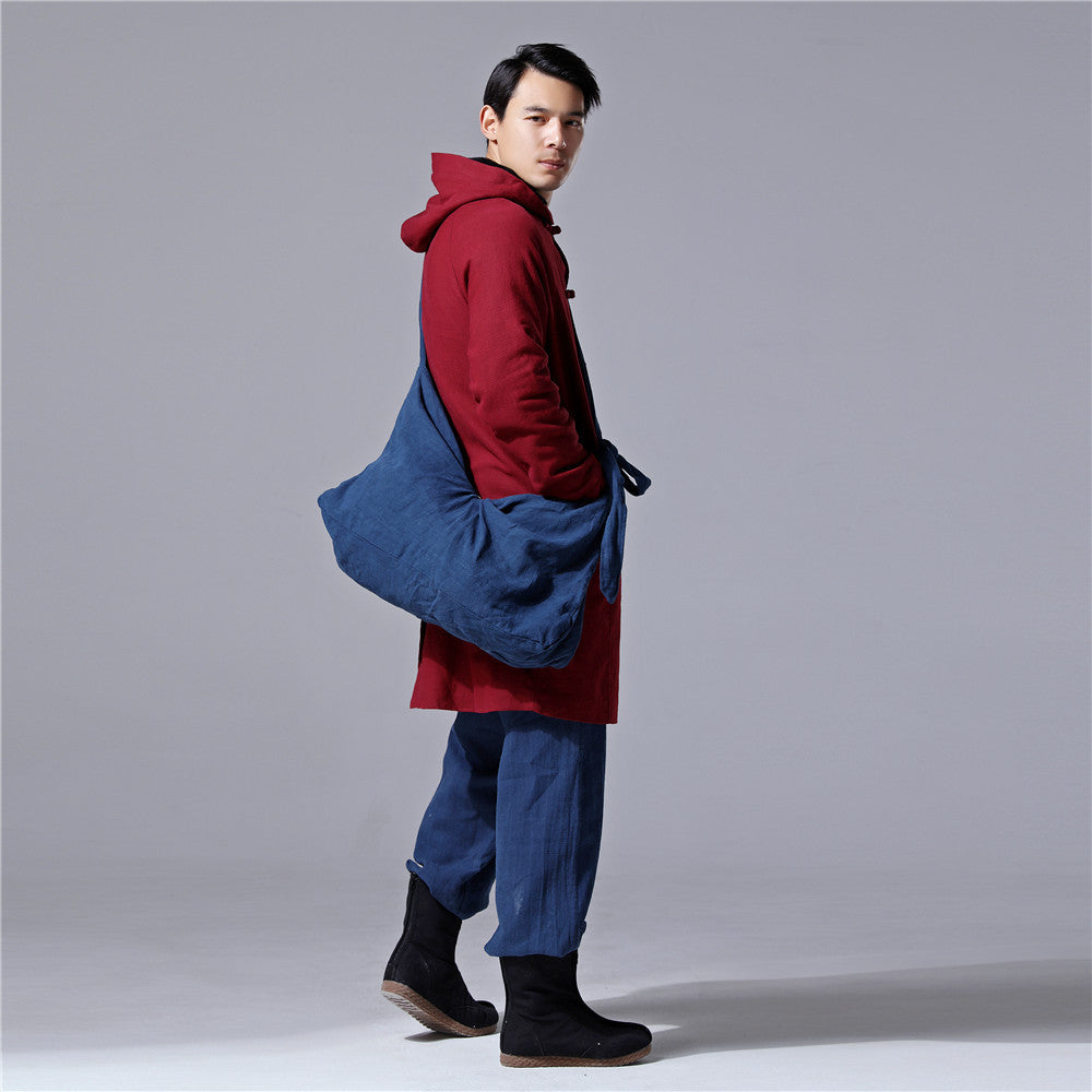 Linen Cloth Solid Color Zipper Hobo Men's Shoulder Bag