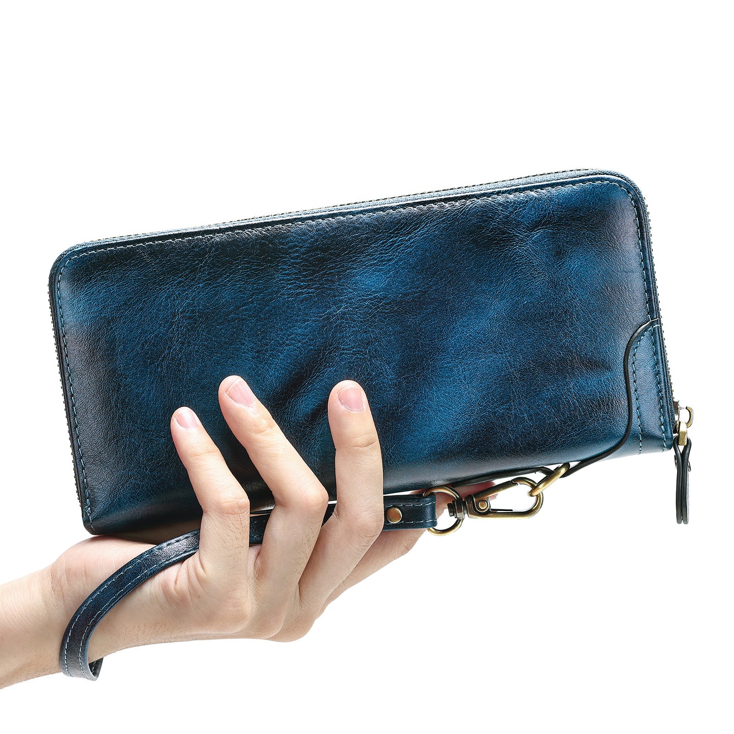 Men's Leather Clutch Long Zipper Top Layer Cowhide Swiping Men's Wallet