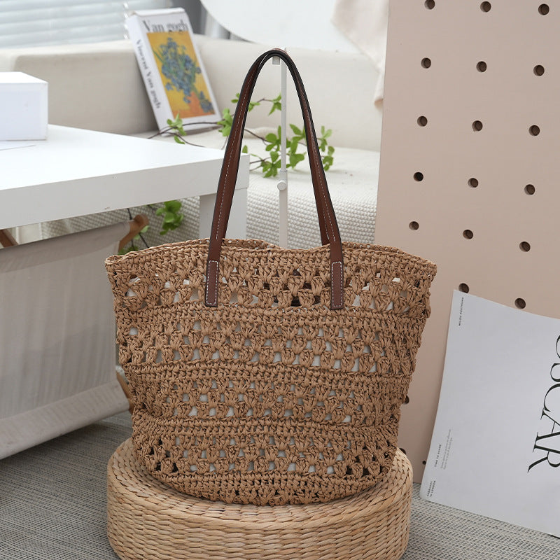 Women's Straw Large Capacity Totes Hollow Vacation Women's Shoulder Bag