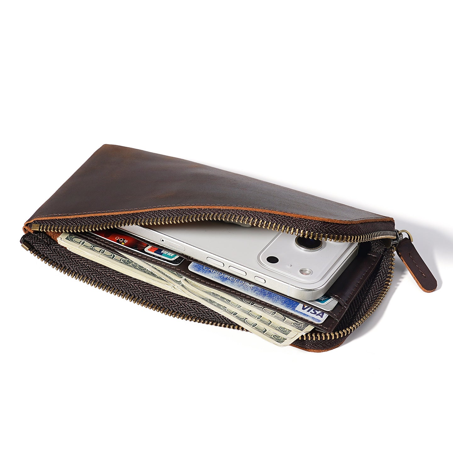 Men's Vintage Crazy Horse Leather Long Slot Men's Clutch