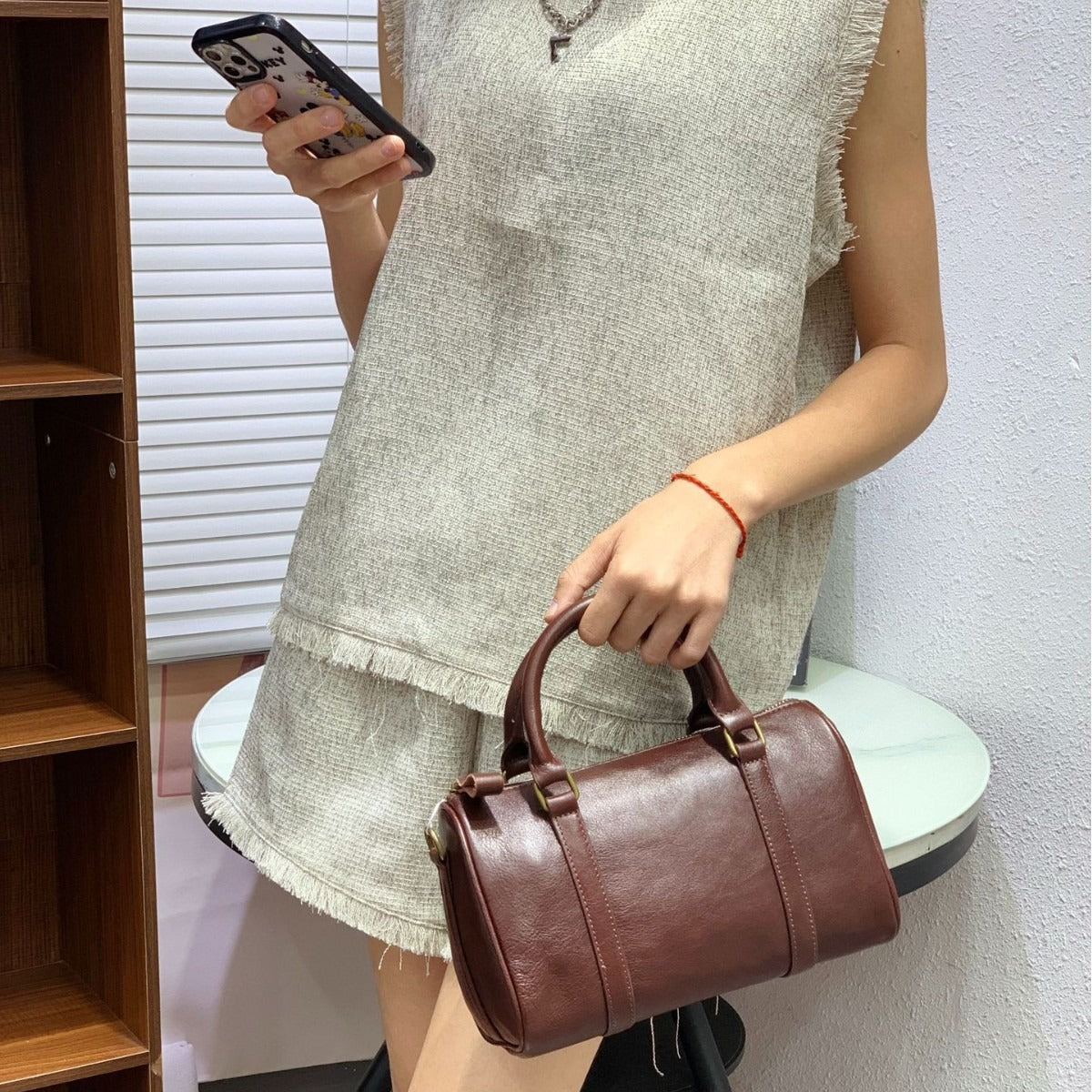Women's Vegetable Tanning Leather Vintage Boston Pillow High Women's Messenger Bag