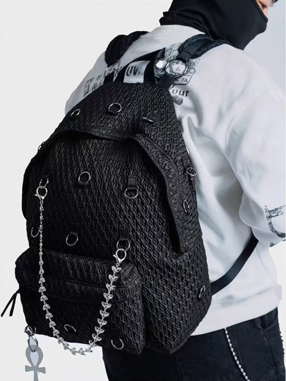 Sier Hoop Heng Cotton Black Large Capacity Niche Commuter Leisure Backpack