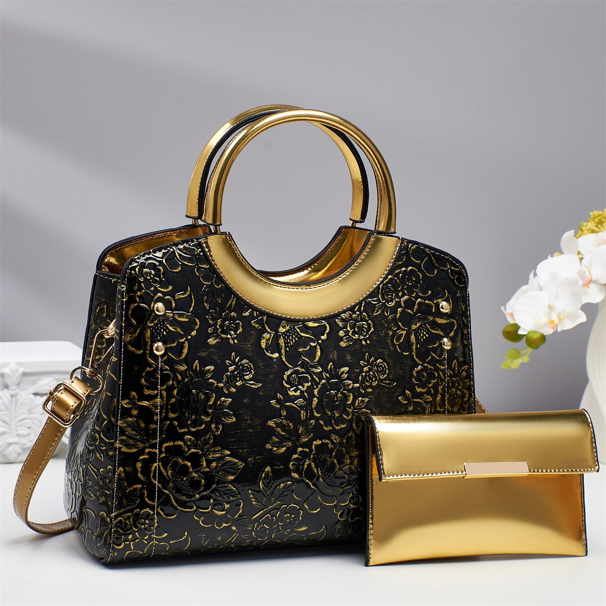 Women's Bright Leather Fashionable National Style Large Women's Handbag