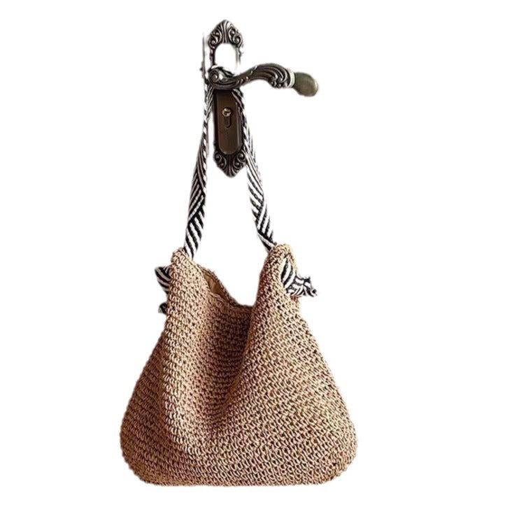 Korean Style Striped Straw Solid Color One Woven Female Bags