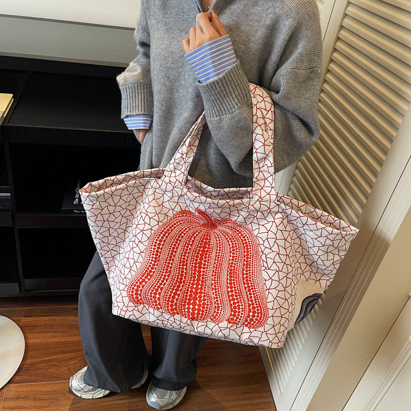 Women's Style Polka Dot Pumpkin Fashionable Large Capacity Printed High Sense Women's Messenger Bag