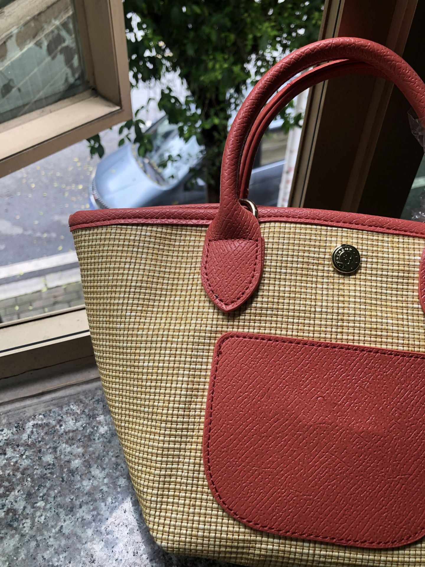 Women's Contrast Color Weave Vegetable Basket Large Capacity Women's Shoulder Bag