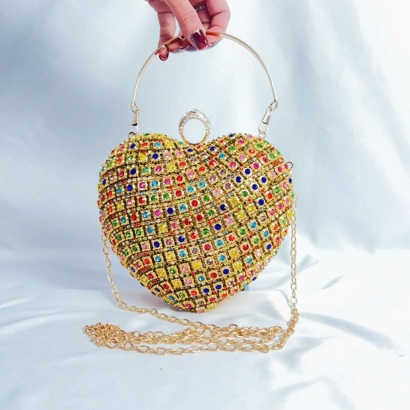 Three-dimensional Diamond Full Banquet Clutch Fashion Heart Shape Rhinestone Inlaid Bags