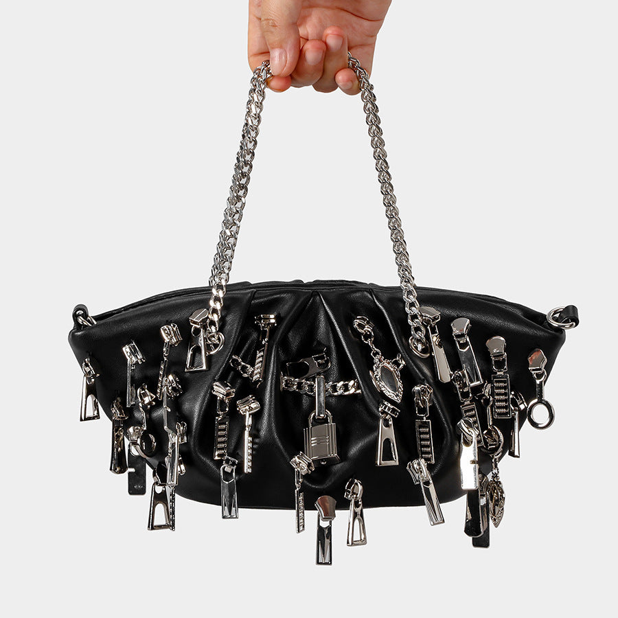 Women's Punk Pleated Dumpling Underarm Head Decorative Women's Shoulder Bag