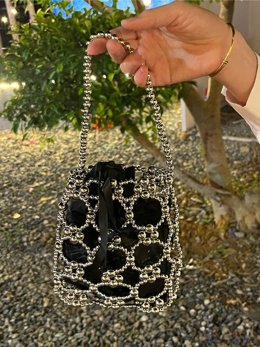 Women's Fashionable Minority Solid Color Handmade Vintage Beads Beaded Weaving Handbags